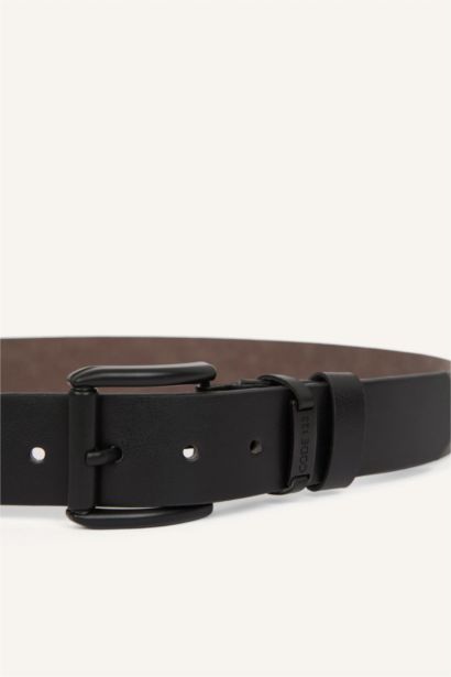 Man Rectangle Clasp Faux Leather Jean Belt
