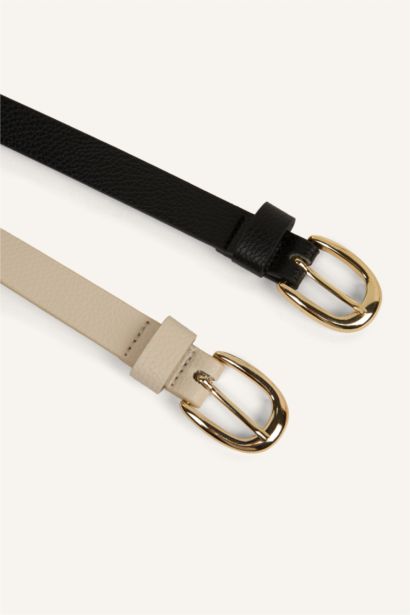 Kadın Oval Toka 2'li Suni Deri Kemer