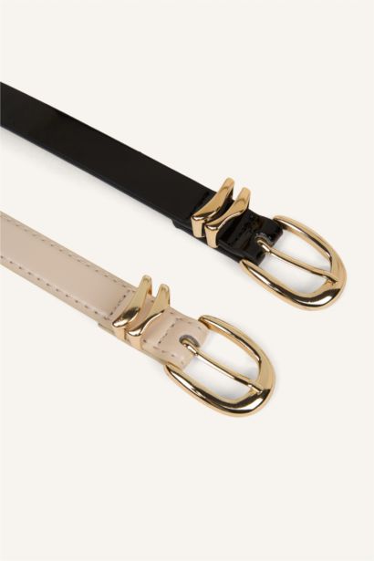 Kadın Oval Toka 2'li Suni Deri Kemer 