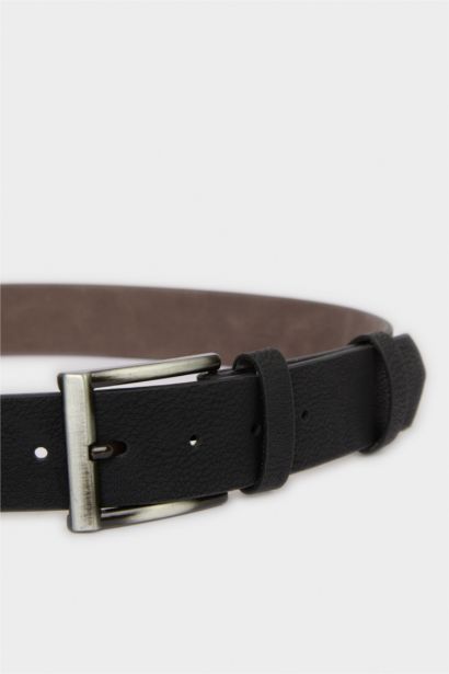 Erkek Dikdörtgen Toka Suni Deri Jean Kemeri