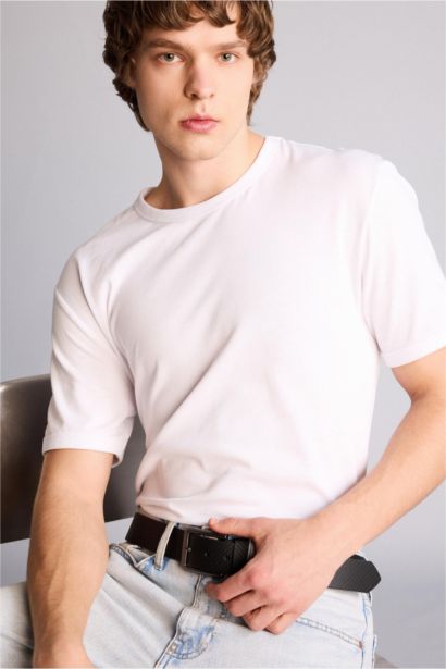 Erkek Dikdörtgen Toka Suni Deri Jean Kemeri