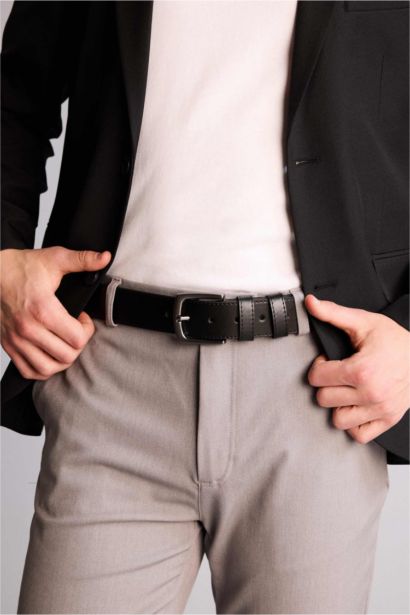 Erkek Dikdörtgen Toka Suni Deri Jean Kemeri