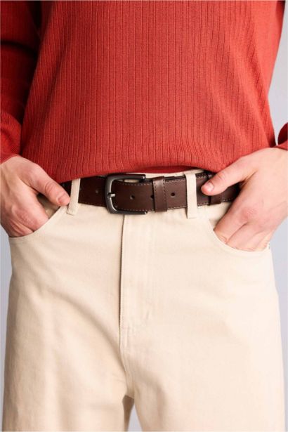 Erkek Dikdörtgen Toka Suni Deri Jean Kemeri