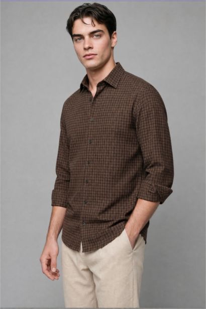 Regular Fit Linen Blended Long Sleeve Shirt