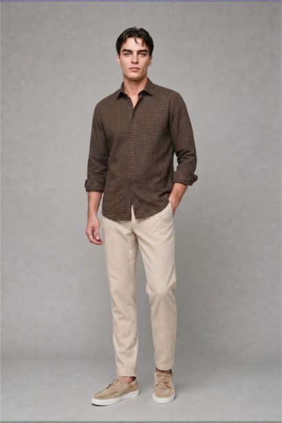 Regular Fit Linen Blended Long Sleeve Shirt