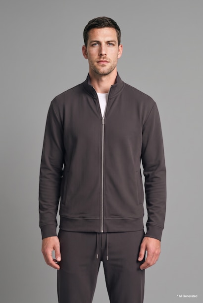 Cardigan en coton à col montant et fermeture zippée avec poches Coupe régulière