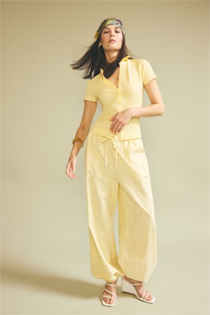 Balloon Fit High Waist Cotton Trousers
