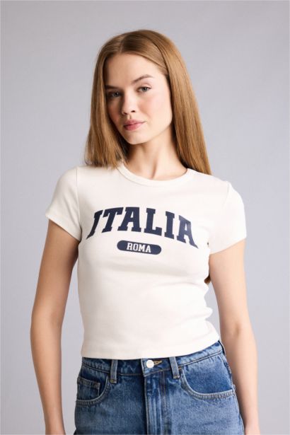 Fıtted Baskılı Ribana Tişört