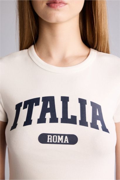 Fıtted Baskılı Ribana Tişört