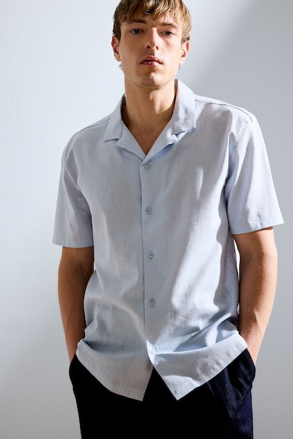 Regular Fit Shirt Collar Linen Blended Short Sleeve Shirt