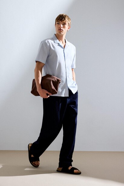 Regular Fit Shirt Collar Linen Blended Short Sleeve Shirt