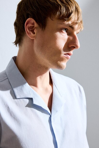 Regular Fit Shirt Collar Linen Blended Short Sleeve Shirt