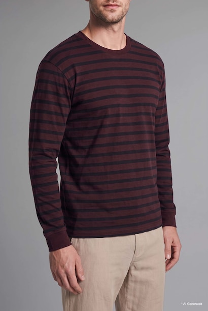 Regular Fit 100% Cotton Striped Crew Neck Long Sleeve T-Shirt