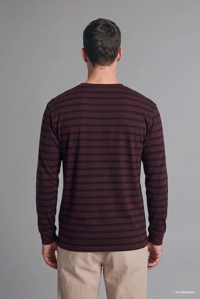 Regular Fit 100% Cotton Striped Crew Neck Long Sleeve T-Shirt