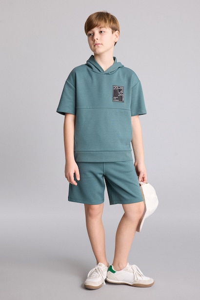 Boy Hooded T-Shirt Shorts 2 Piece Set