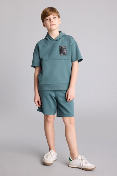 Boy Hooded T-Shirt Shorts 2 Piece Set