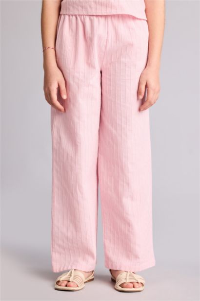 بنطلون بناتي وايد ليج قطن برجل واسع