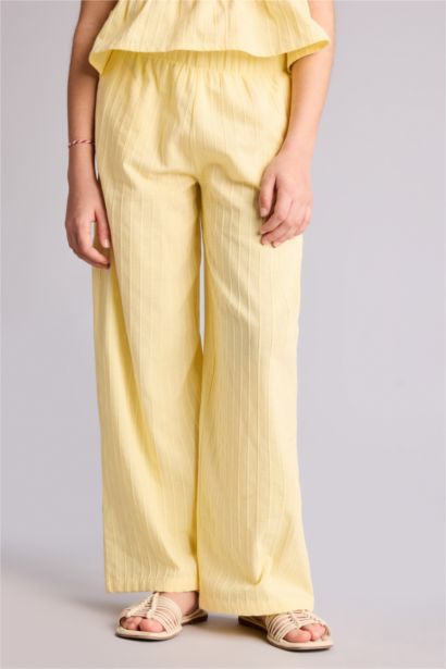 بنطلون بناتي وايد ليج قطن برجل واسع