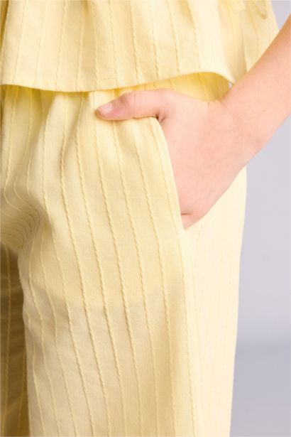 بنطلون بناتي وايد ليج قطن برجل واسع