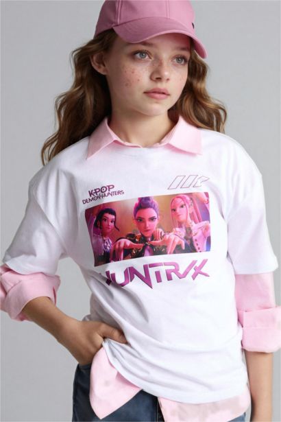 Kpop - Demon Hunters Oversıze Bisiklet Yaka Kısa Kollu Tişört Kız Çocuk