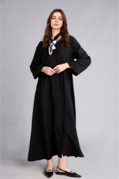 Regular Fit Uzun Kollu Maxi Elbise