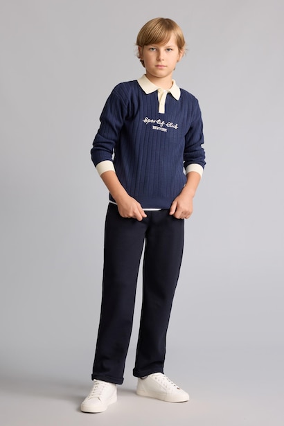 Boy Regular Fit 100% cotton Straight Leg Navy Blue Trousers