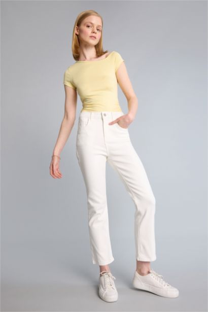 Crop Flare Fit жоғары белді балақ ұшы кесілген тобыққа дейінгі джинс шалбар