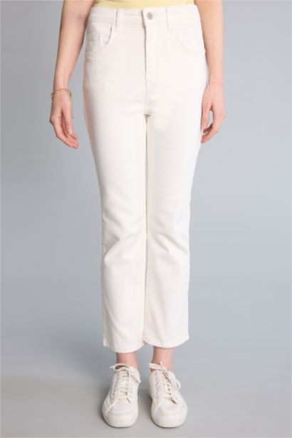 Crop Flare Fit жоғары белді балақ ұшы кесілген тобыққа дейінгі джинс шалбар