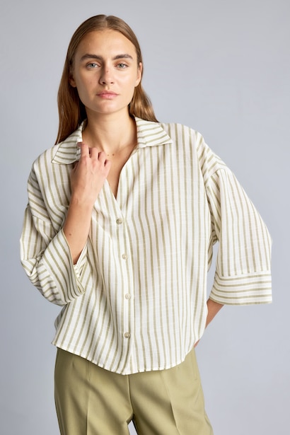 Oversize Fit Linen Look Long Sleeve Shirt