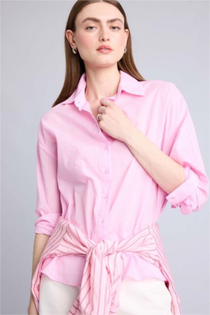 Oversize Uzun kollu Çizgili Gömlek