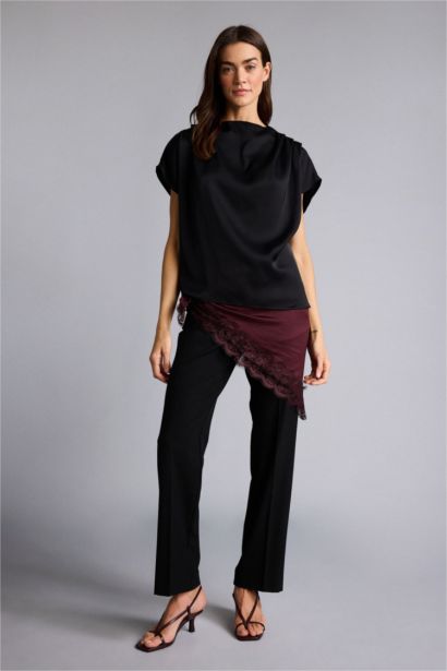 Regular Fit Degaje Neck Short Sleeve Blouse