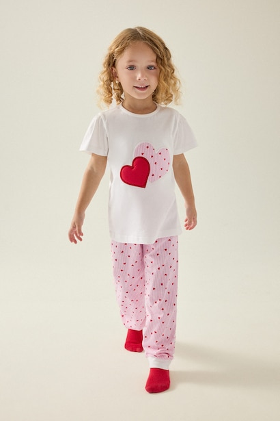 Baby Girl 100% Cotton Regular Fit Printed Polka Dot 2 Piece Pyjama Set