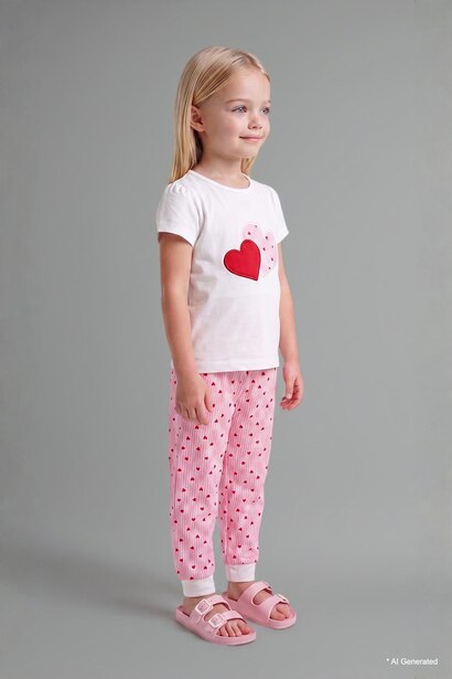 Baby Girl 100% Cotton Regular Fit Printed Polka Dot 2 Piece Pyjama Set