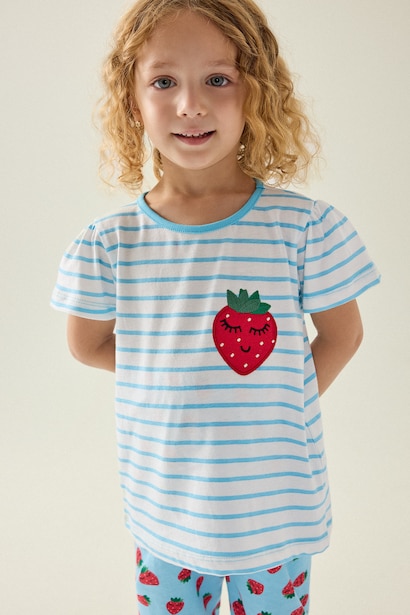 %100 Pamuk Regular Fıt Baskılı 2'li Pijama Takımı Kız Bebek