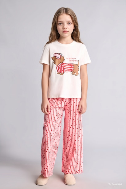 2 piece Regular Fit Animal Print Knitted Pyjamas