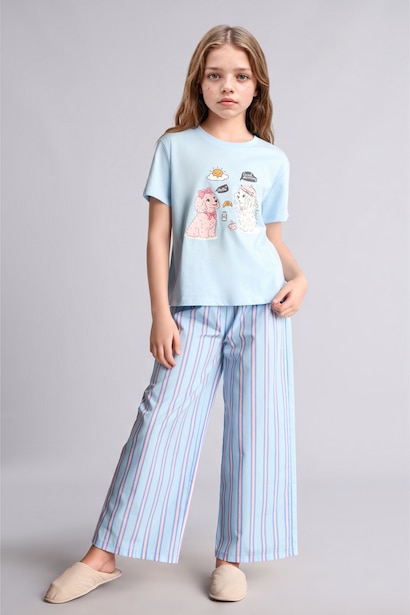 Baskılı Çizgili Regular Fit 2'li Pijama Takımı