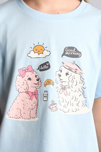 2'li Pijama Takımı Baskılı Çizgili Kız Çocuk
