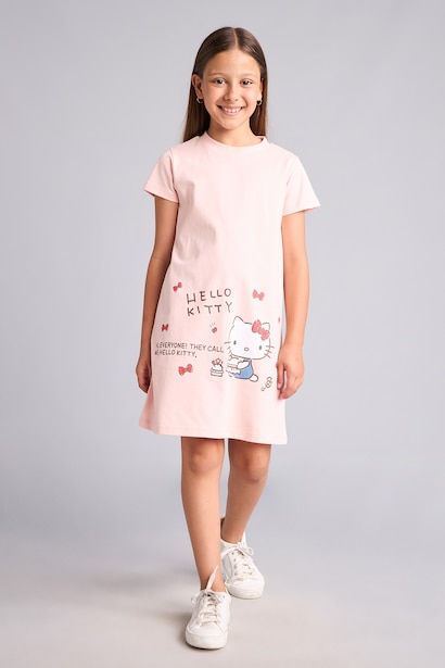 %100 Pamuk Hello Kitty Lisanslı Kısa Kollu Gecelik Kız Çocuk