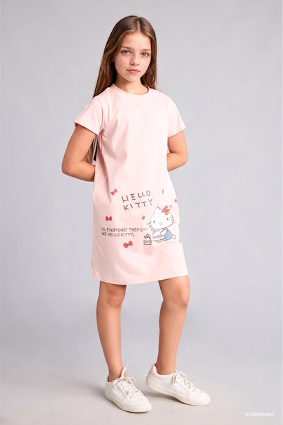 Girl 100% Cotton Hello Kitty Licensed Dress