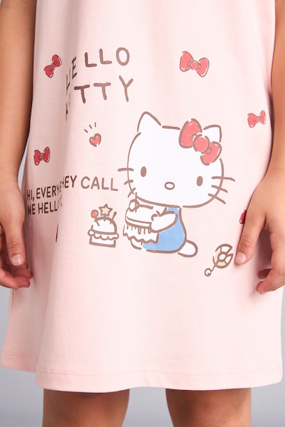%100 Pamuk Hello Kitty Lisanslı Kısa Kollu Gecelik Kız Çocuk