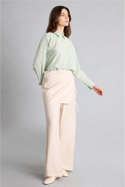 Wide Leg Tie Waist Modal Ecru Trousers