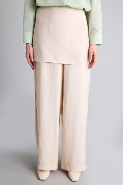 Wide Leg Tie Waist Modal Ecru Trousers