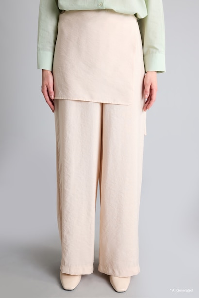 Wide Leg Tie Waist Modal Ecru Trousers
