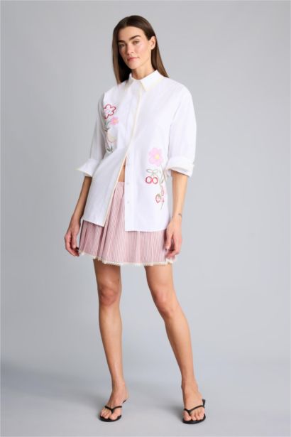 تنورة قصير بوبلين بطيات بخصر عادي