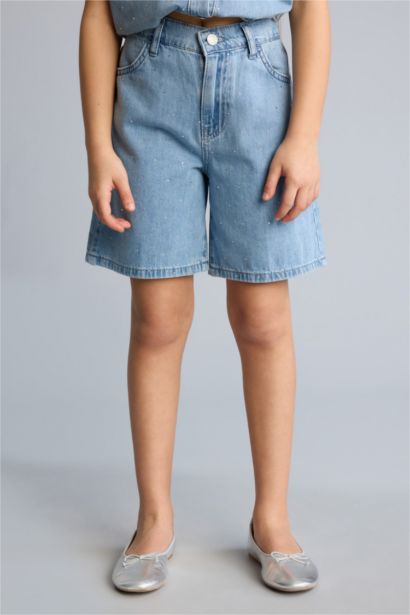 Konforlu Jean Şort Kız Çocuk