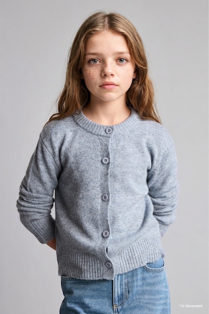Girl Button-Up Basic Knit Cardigan