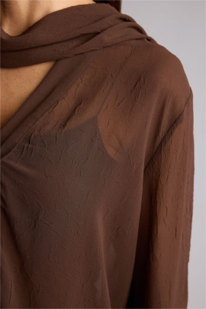 Regular Fit Shawl Collar Long Sleeve Blouse