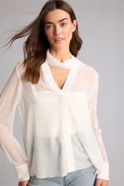 Şal Yaka Krinkıl Kumaş Bluz
