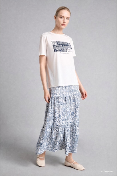 Flexible Waist Floral Maxi Skirt