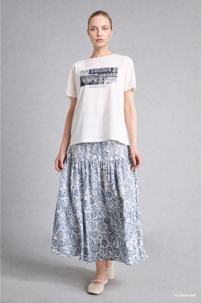 Flexible Waist Floral Maxi Skirt
